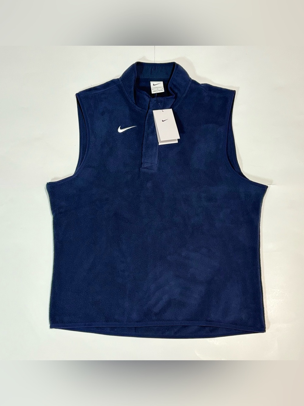 Nike Navy Fleece Sleeveless Pullover vest with White Swoosh nike golf vest NEW